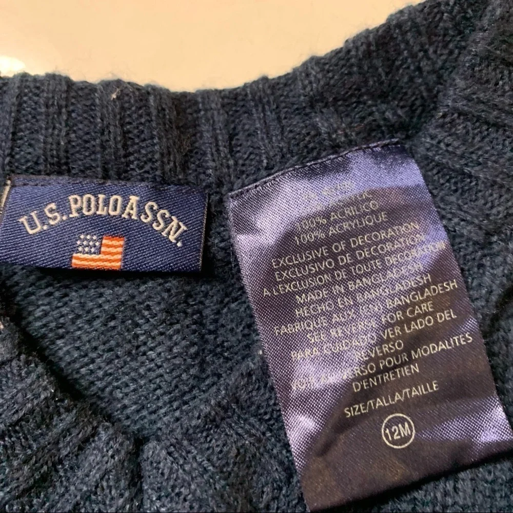 US polo ASSN navy blue acrylic V-neck sweater vest infant size 12 months